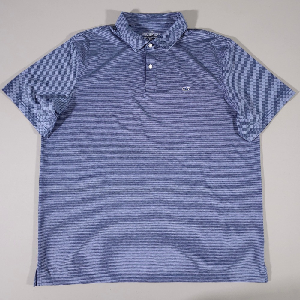 Vineyard Vines Polo Shirt Mens XXL Blue Striped Performance Short Sleeve Top